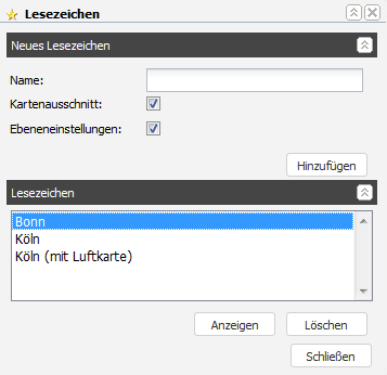 RIA Map Klient Dialog Lesezeichen