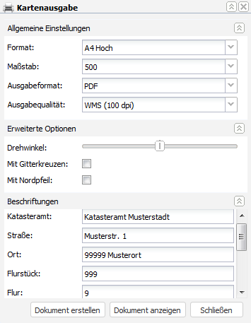 RIA Map Klient Dialog Kartenausgabe