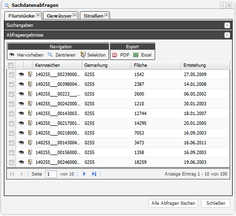 RIA Map Klient Dialog Sachdatenabfragen