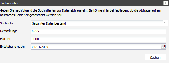 RIA Map Klient Dialog Sachdatenabfragen - Suchangaben